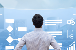 HR professional analyzing data sets on E-Hub platform for MNC